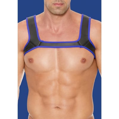 Shots - Ouch! Neopreen Harnas - S/M black,blue S/M