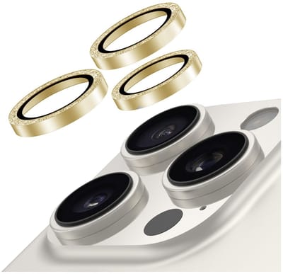 AVY Camera Lens Protector Rings | Geschikt voor Apple iPhone 16 Pro / 16 Pro Max | Camera Lens Protector Glas | Schokbestendig | Krasbestendig | met Applicator | Glitter Goud