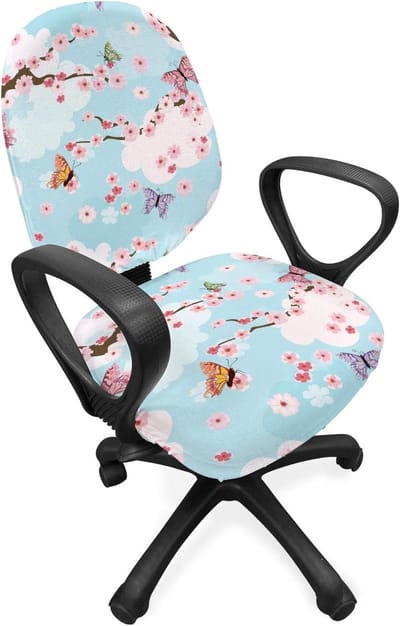ABAKUHAUS kersenbloesem bureaustoel met overtrek, Butterflies Sakura, decoratieve beschermhoes gemaakt van rekstof, meerkleurig