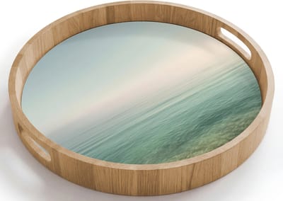 Dienblad rond 40x40 cm - Schootdienblad hout - Zee - Horizon - Blauw - Mist - Borrelplank rechthoek - Plateau houten dienbladen