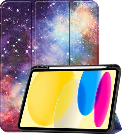 Hoesje Geschikt voor Apple iPad 10 (2022) - 10.9 inch - 10e Generatie - Dun & Stevig - Trifold Bookcase - Hard Cover Case - Met Uitsparing Geschikt voor Apple Pencil - Hardcover Book - Tablet Hoes - Galaxy