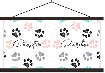 Posterhanger incl. Poster 60x30 cm - Schoolplaat - Quotes - Honden - Spreuken - Stay pawsitive - Textielposter - Zwarte latten