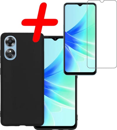 Hoesje Met Screenprotector - Geschikt voor OPPO A17 - Sterk & Shockproof - Back Cover - Siliconen Case - Telefoon Hoes - Zwart