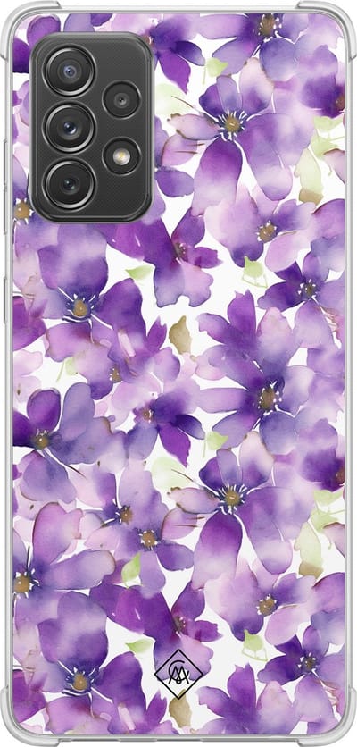 Casimoda® hoesje - Geschikt voor Samsung Galaxy A52 5G - Floral Violet - Shockproof case - Extra sterk - TPU/polycarbonaat - Paars, Transparant