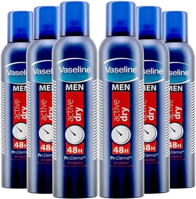 Vaseline Men Active Dry Deodorant Spray - 6 x 250 ml