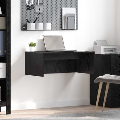 vidaXL - Aan - de - muur - bevestigd - bureau - Zwart - Eiken - Bewerkt - hout