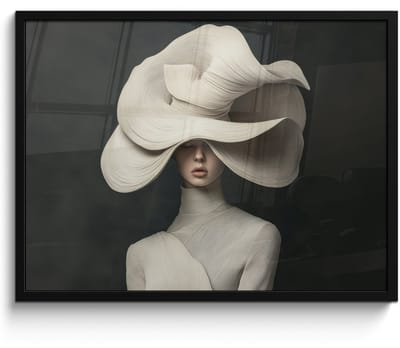 Poster in lijst - Fotolijst 70x50 cm - Posters - Modern - Vrouw - Hoed - Posterlijst zwart - Decoratie - Wanddecoratie woonkamer - Muurdecoratie slaapkamer
