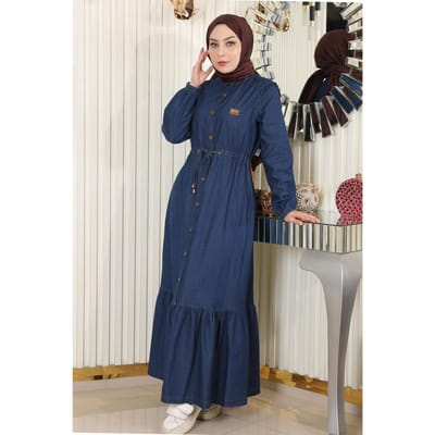 Gebonden taille Geknopt Denim Jurk Donkerblauw