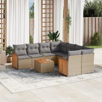 vidaXL - 9-delige - Loungeset - met - kussens - poly - rattan - beige