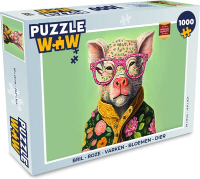 Puzzel Bril - Roze - Varken - Bloemen - Dier - Legpuzzel - Puzzel 1000 stukjes volwassenen