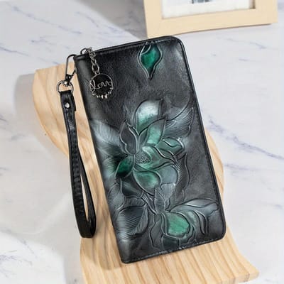 Retro Portemonnee Lang Gekarteld Muntzakje Portemonnee met Rits Patroon Meerdere Kaartposities Clutch Portemonnee Mobiele Telefoon Tas Portemonnee