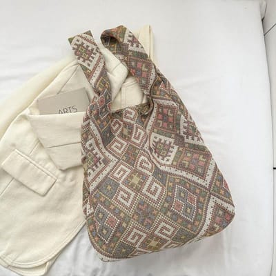 Sac Personnalisé Style Ethnique pour Femmes Nouveau Sac à Main Tendance et Simple Décontracté Navetteur Sac Fourre-tout Monobretelle beige