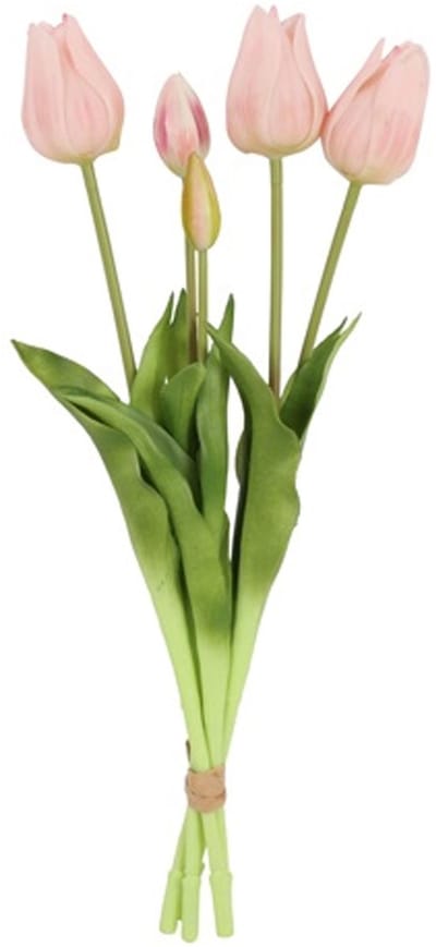 Countryfield Kunst tulpen boeket Greigii - 5x stuks - licht roze - real touch - 45 cm - levensechte kunstbloemen