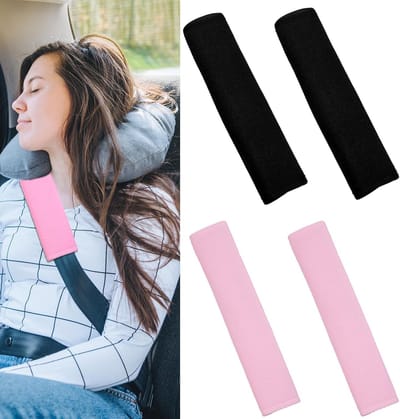 Set van 4 Ademende Autogordel Pads, Comfortabele Neksteun voor Volwassenen en Kinderen, Bescherming voor Reis en Veiligheid in de Auto, Zwart