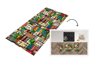Keukenloper - Loper keuken - Patronen - Huis - Boom - 120x50 cm - Keukenloper vinyl