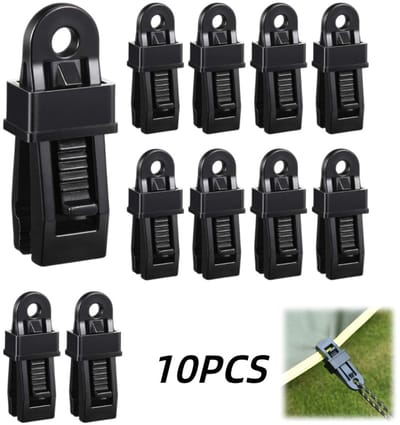 10 stuks-Winddichte bevestigingsclip - scheerlijngesp - waterdichte stofclip - veiligheidsgesp - tentaccessoires - geschikt voor het vastzetten van tenten en luifels - zwart - 8,5*2,5*2 cm