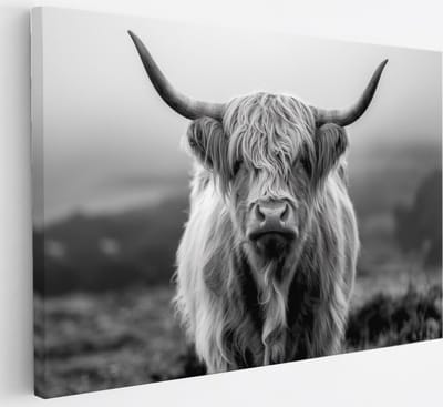 Saammp Canvas Schilderij - Schotse Hooglander Koe op de hooglanden - Dieren - Natuur - 30x20 - Foto op canvas - Wanddecoratie - muurdecoratie Woonkamer - Slaapkamer decoratie - Canvas Print