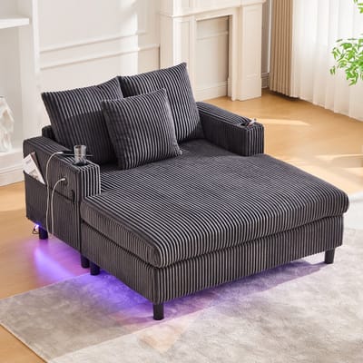 Sweiko Fauteuil - Met bekerhouder - USB-poort - LED-verlichting - Corduroy - Grijs