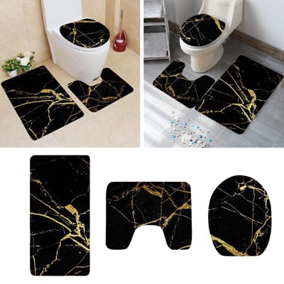 3-delige set badkamermat marmering antislip extra absorberend toilet bad voetmatten sets zacht & droog thuis wasbare tapijten zwart