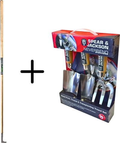 Synx Tools Voegenmes RVS + Spear & Jackson Plant set RVS Gepolijst 3-delig - tuingereedschap set - cadeau voor man en vrouw - 10JAAR GARANTIE - onkruidmes - voegenkrabber met steel 150cm