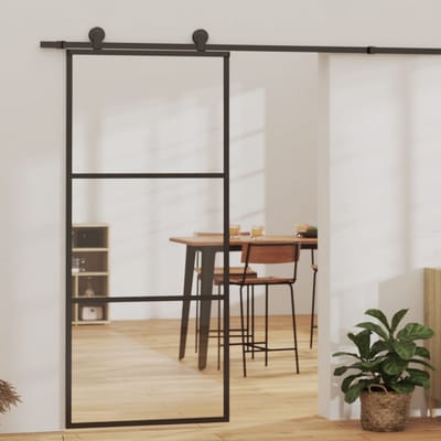 vidaXL - Schuifdeur - met - beslag - 90x205 - cm - aluminium - en - ESG-glas