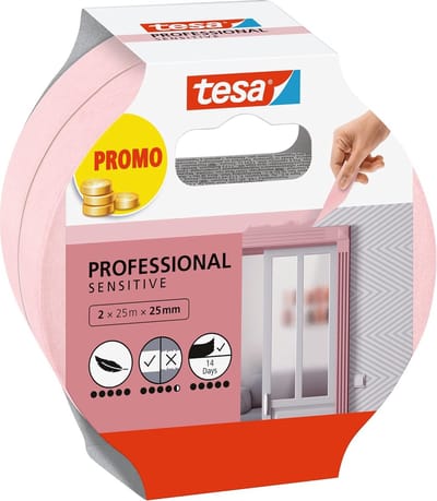 Afplaktape BEHANG - Dunne Afplakband voor Nauwkeurig Afplakken - Geschikt voor Gevoelige Oppervlakken Binnenshuis - 2x 25 m x 25 mm