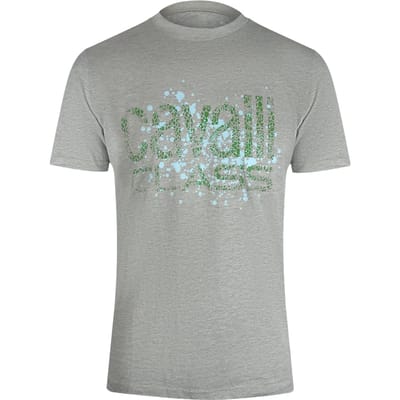 Cavalli Class Gebarsten Gespoten Logo Grijs Gemêleerd T-shirt