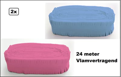 2x Crepe guirlande licht roze en licht blauw 24meter - Brandvertragend - Slinger verjaardag vlaglijn festival thema feest party