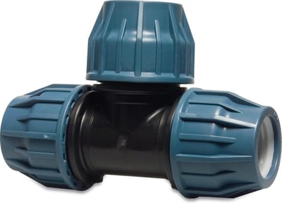 Jason T-stuk 90° PP 50 mm knel 16bar zwart/blauw DVGW/KIWA/WRAS/SVGW