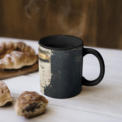 Magische Mok - Foto op Warmte Mokken - Koffiemok - Abstract - Goud - Gezicht - Lippen - Magic Mok - Beker - 350 ML - Theemok