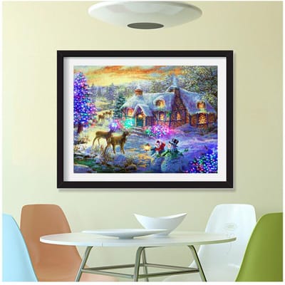 Paysage de neige de nuit d'hiver avec des cerfs Peinture de diamant de style moderne pour la chambre avec des diamants 20X30CM gray