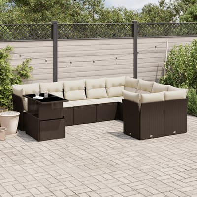 vidaXL - 10-delige - Loungeset - met - kussens - poly - rattan - bruin
