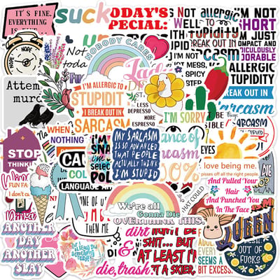 Sarcastische Stickers - 50 grappige Stickers met Engelse Teksten - Laptopstickers/Journalstickers met Sarcasme - 4x6CM