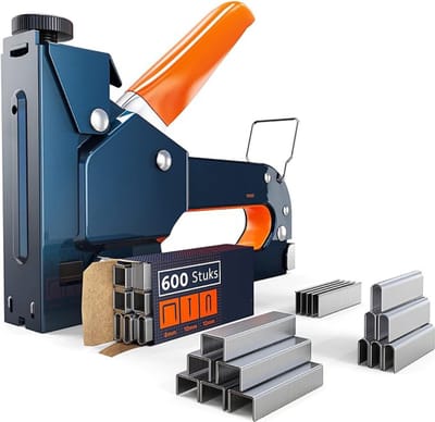 SVN® Nietpistool - 3-in-1 Hout Nietmachine – Handtacker Voor Hout, Stof, Meubels En Stoffering – Oranje/Blauw - 15cmx 2cmx 13cm; 534 g