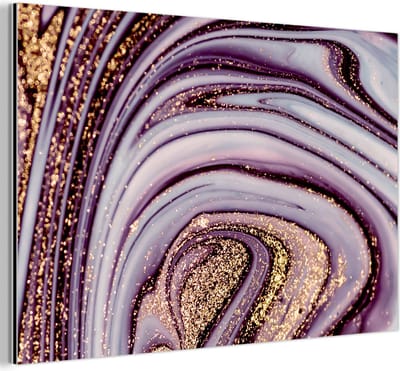 Wanddecoratie Metaal - Aluminium Schilderij Industrieel - Marmer - Roze - Goud - Glitter - Marmerlook - Luxe - 180x120 cm - Dibond - Foto op aluminium - Industriële muurdecoratie - Voor de woonkamer/slaapkamer