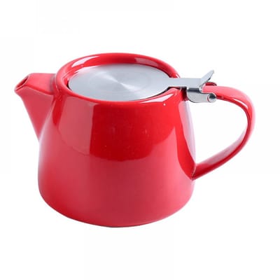 QTTVBTNA -Rode Keramische Theepot met Deksel en RVS Zeefje, Handige Theepot voor Losse Thee, 1–2 Personen, Geschikt voor Koken en Serveren