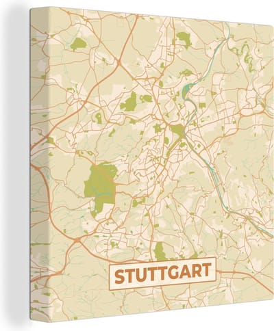 Canvas Schilderij Plattegrond - Stuttgart - Kaart - Stadskaart - Vintage - 20x20 cm - Wanddecoratie