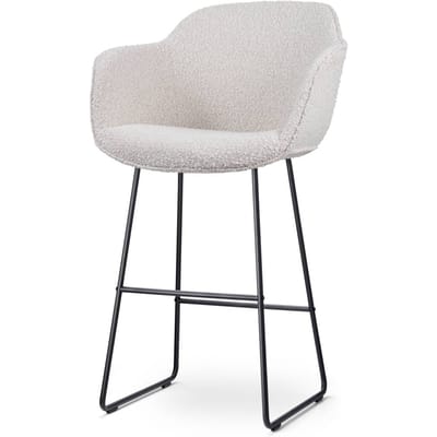 Nolon Nino-Mare Barkruk Bouclé Beige - met Armleuning - Zwart Onderstel - 75 cm - Stof - Barkruk met Rugleuning