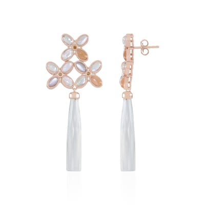Cavill - Zilveren Oorbellen met Witte Chalcedoon - Roségoud Verguld 925 Sterling Zilver - 23,7 ct Edelstenen - Elegante Oorbellen Dames - Handgemaakt