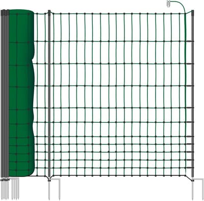 Pluimveilnet 50 m, 112 cm hoog, groen, inclusief 20 palen met dubbele punt