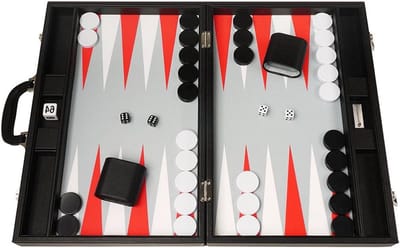 Backgammon Set - Tafelspel Strategispel - Familieplezier - Kwaliteit Vakmanschap - 19 inch - Zwart Rood Wit Grijs