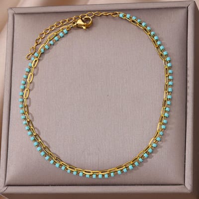 316L Roestvrij Staal Rond Groene Steen Bedel Enkelbandjes Voor Vrouwen Boheemse Meisje Beenketting Sieraden Cadeau Feest Bruiloft Cadeaus gray