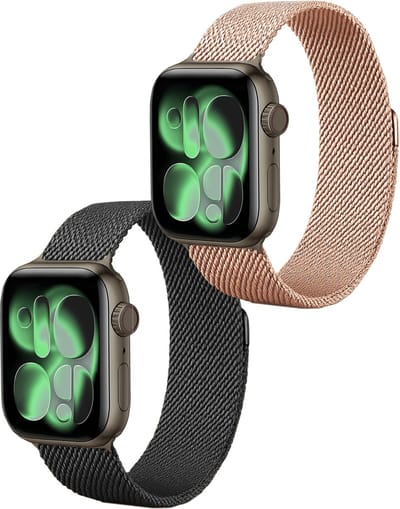 Milanees Bandje Geschikt voor Apple Watch 42/44/45/46 mm Milanees Bandje - Band Geschikt voor Apple Watch 42/44/45/46 mm Met Magneetsluiting - Zwart & Rose Goud