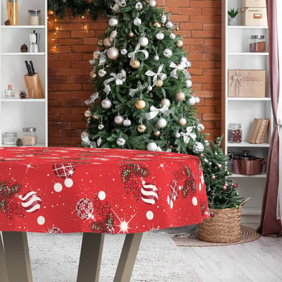 ANRO Tafelkleed Kerst maretak Rood Rond Ø100cm Rechte rand Afwasbaar Waterafstotend Binnen & Buiten