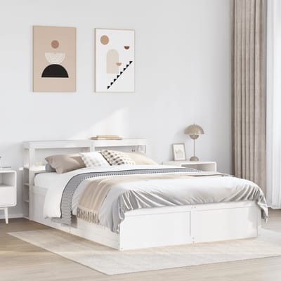 vidaXL - Bedframe - met - hoofdbord - massief - grenenhout - wit - 120x190 - cm