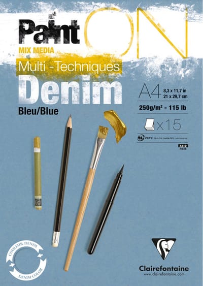 Clairefontaine - Paint ON - Multi-Techniek Pad - Tekenpapier - Schilderpapier -Blauw - A4 - 250 g - 15 vel