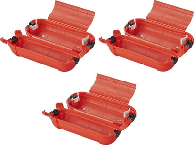 3x Stekkersafes / veiligheidsboxen / bescherming voor Schuko stekkerverbindingen - kunststof rood - IP44 - 21 x 8 x 8,5 cm