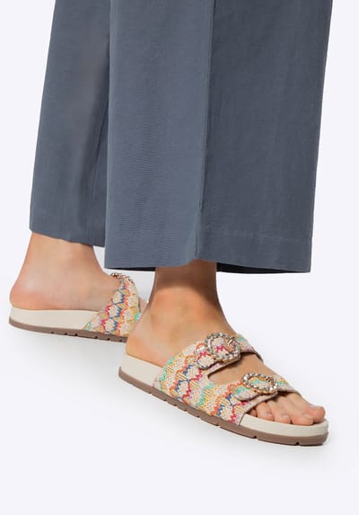 Wittchen - Dames Platform Teenslippers - Kunstraffia - Glanzende Gespen - Multicolor