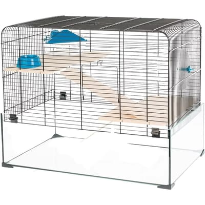 Duvo+ Hamsterkooi Glassy Glenn - Hamsterscape - Zwart - 59x38x47cm