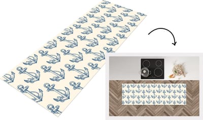 Keukenloper - Loper keuken - Vintage - Anker - Strand - Zee - Patronen - 150x50 cm - Keukenloper vinyl
